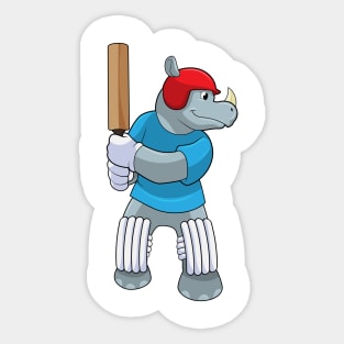 Rhino at Cricket with Cricket bat Sticker